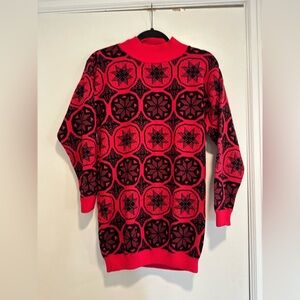 VTG 80s Sz: M Andrew St. John Pink Black Holiday Snowflake Geometric Sweater